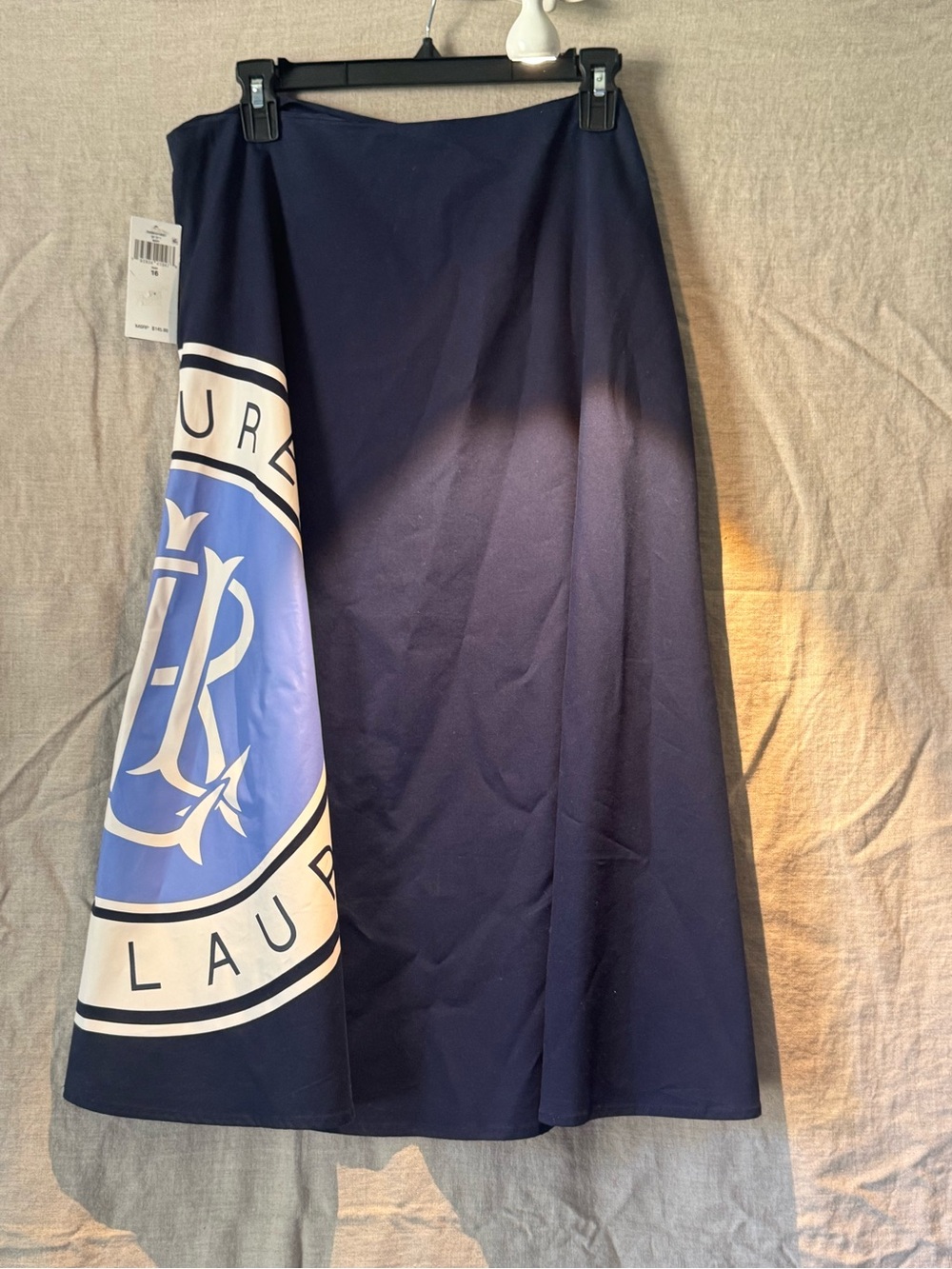 NWT Lauren Ralph Lauren Navy Logo-Accent A-Line Skirt - Women - 16 - Cotton
